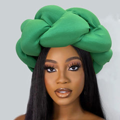 Exaggerated Big Braid Head Band Raw Silk Turban Cap for Women Nigeria Wedding Party Headpiece Female Headband