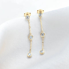 Real 3mm D VVS1 Moissanite Long Drop Stud Earrings for Women 925 Silver Bezel Set Chain Tassel Earring Accessories Jewelry