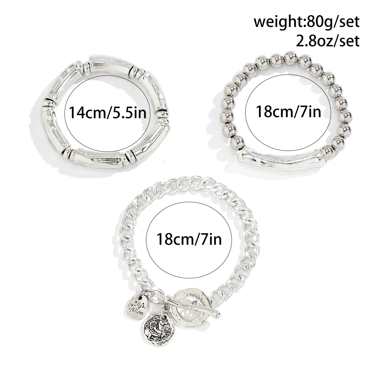 4Pcs/Set Vintage OT Buckle Coin Pendant Bracelet for Women on Hand Goth Open Charm Bangles Couple Friends Jewelry Gift