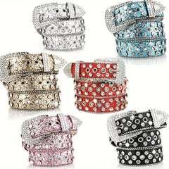 Hip Hop Rhinestone Y2K Belts Trendy Solid Color Sparkling PU Leather Belt Cowboy Cowgirl Jeans Pants Belt For Women Girls