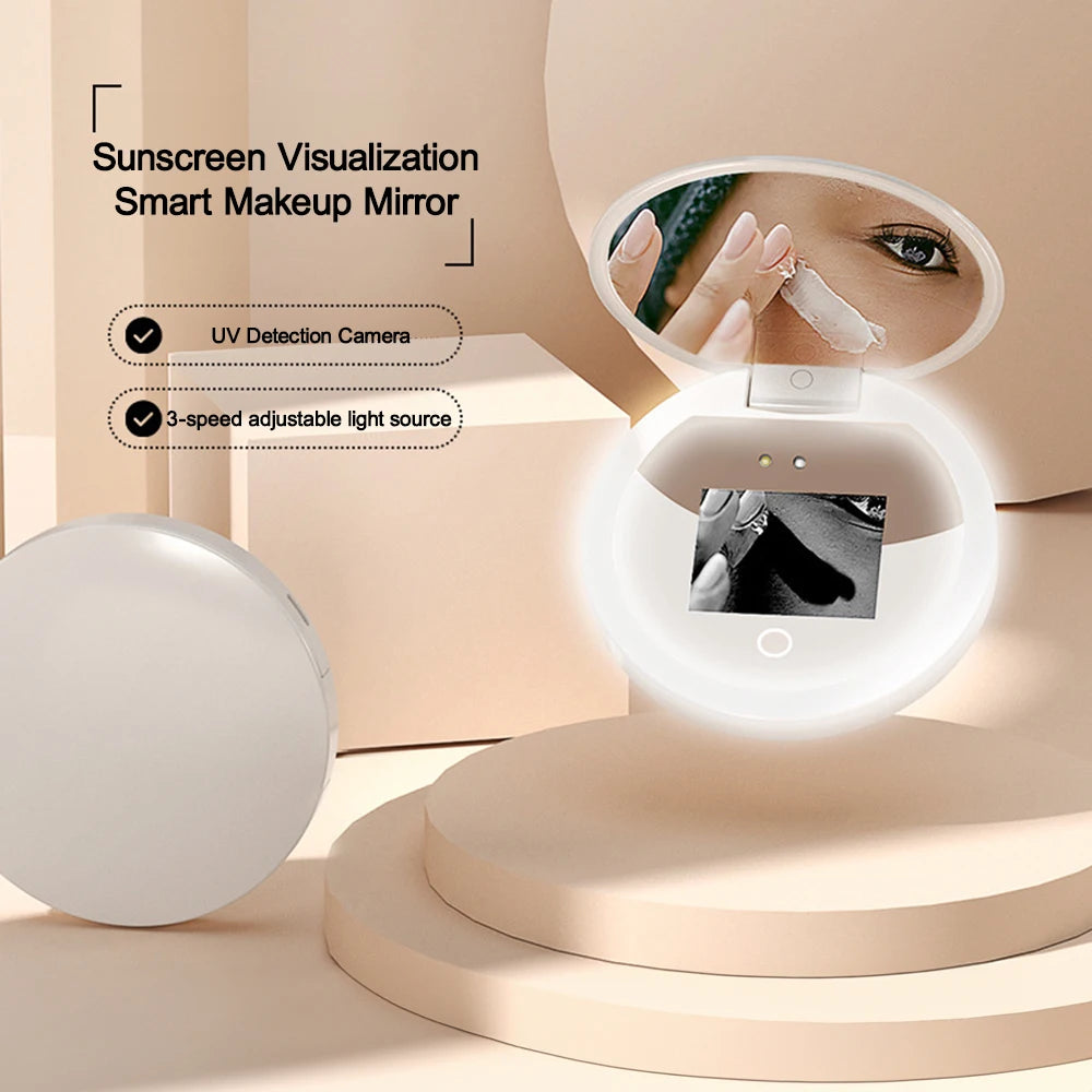 UV Sunscreen Test Camera Makeup Mirror With LED Portable Rechargeable Mirror Beauty Sunscreen Detection Makeup Removal Handheld