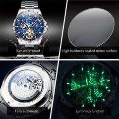 OLEVS Original Brand Men's Watches Waterproof Multifunctional Luminous Fully Automatic Mechanical Watch Moon Phase Starry Disk