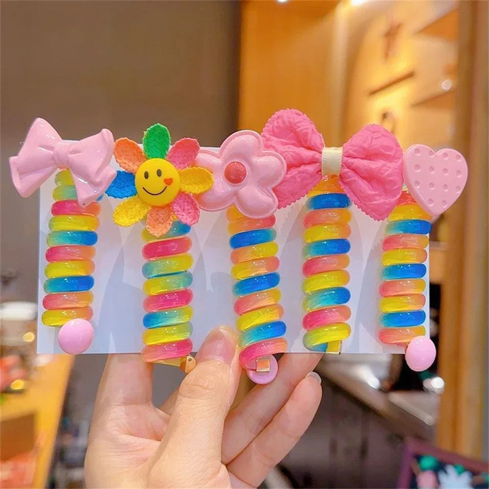 12pcs Girl Ponytail Holder Colorful Elastic Spiral Hair Tie Telephone Wire Hair Bands For Kid Hair Accessories