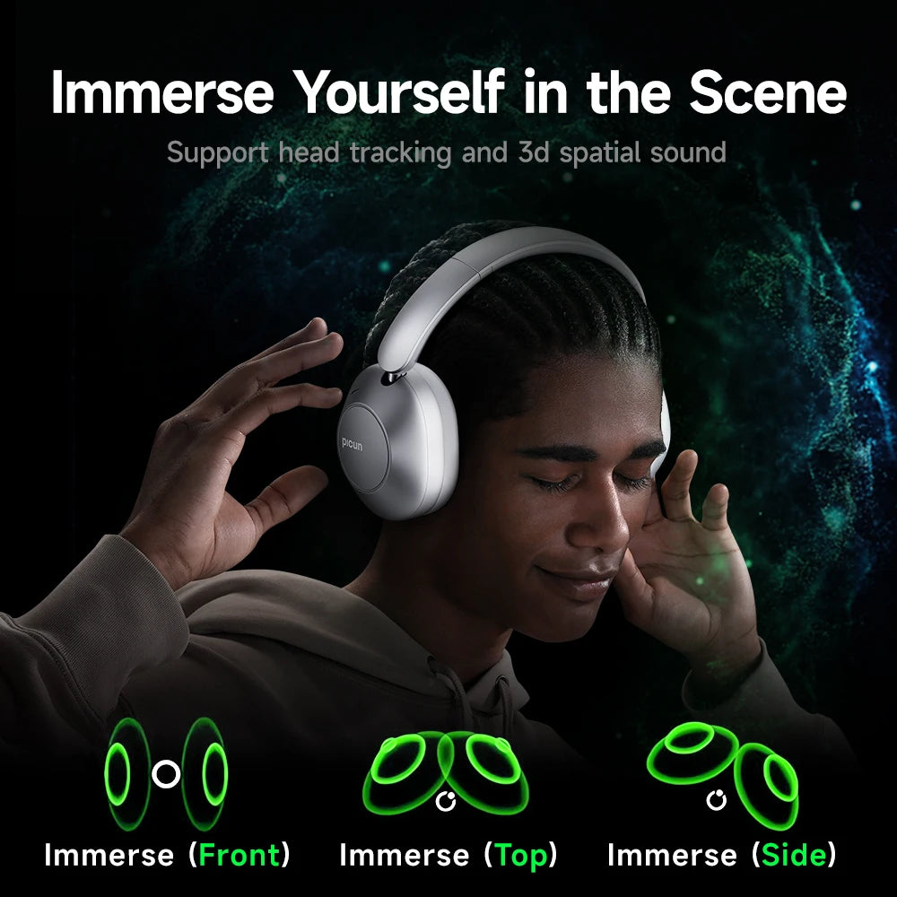 Picun F6 Active Noise Cancelling Wireless Headphones Head Tracking 3D Audio 40mm Hi-Res ANC Bluetooth Headset HIFI APP Control