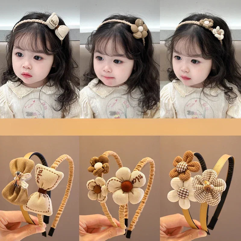 New Children Lovely Coffee Color Cartoon Heart Flower Bow Ornament Headbands Baby Girl Cute Hair Hoop Kids Hair Accessories