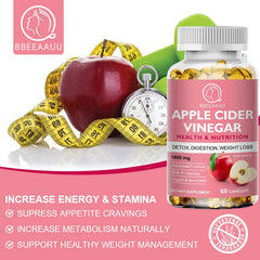 BBEEAAUU Apple Cider Vinegar Capsules Weight Management Detox Relieve Bloating and Constipation Weight Loss Slimming Products