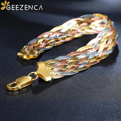 Real 925 Sterling Silver Three Color Gold Plated Multi Threads Woven Bracelets For Women Italian Jewelry Trendy Luxury Bracelets