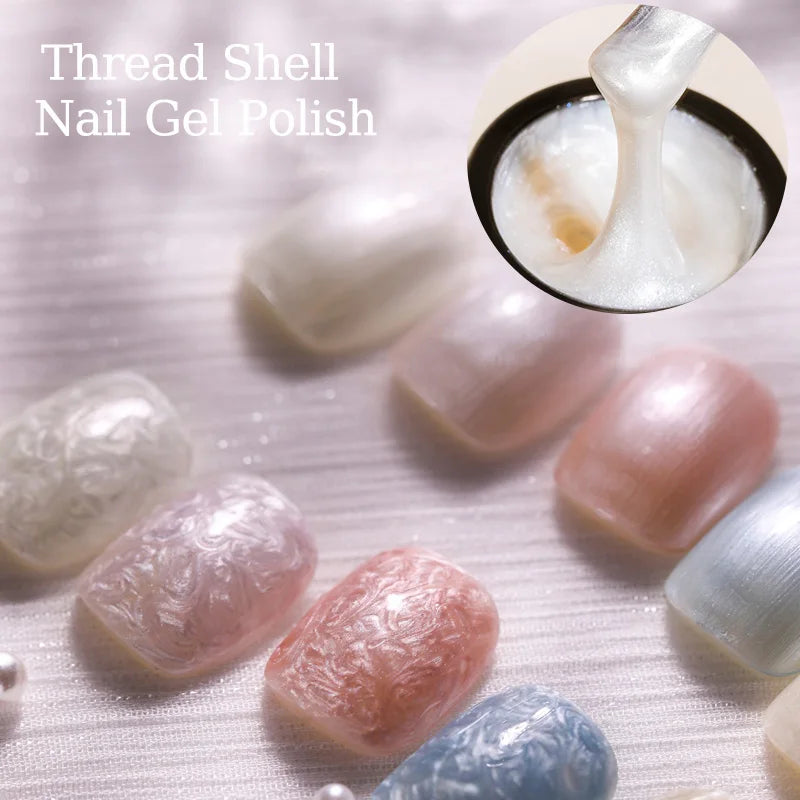 LILYCUTE 3PCS Shell Thread Gel Nail Polish 3D Shiny Pearl Shell  Thread Pattern For Manicure Soak Off UV  DIY Gel Nail Varnish