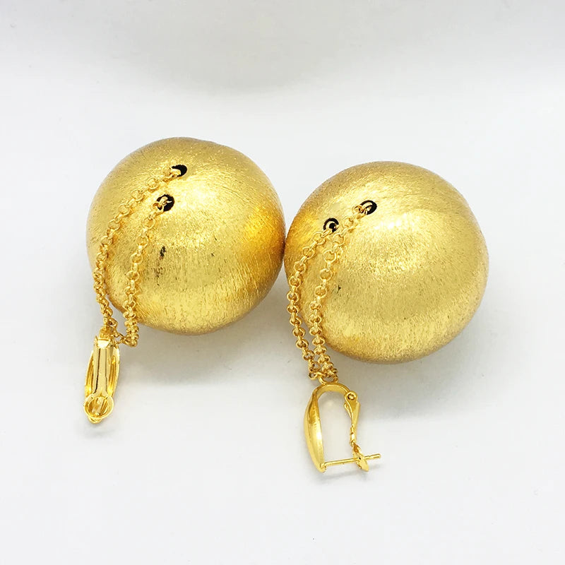 Dangle Drop Earrings African Long Chain Big Bead Hanging Teardrop Women Nightclub Party Jewelry 24K Gold Plated Anniversary Gift