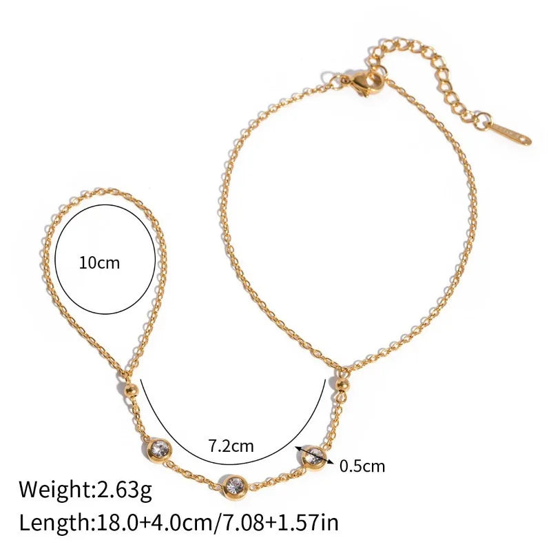 Minar Trendy Shiny CZ Zircon Long Tassel Chain Link Ring Bracelets For Women Stainless Steel Gold PVD Plated Accessories