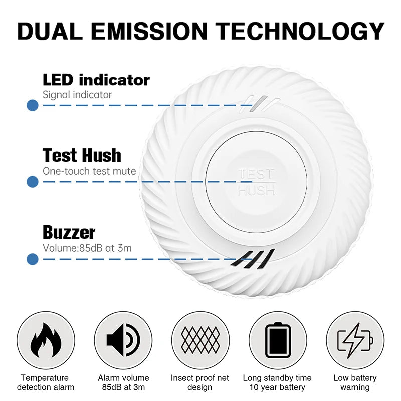 10 Year Battery WiFi Tuya And Multi Device Wireless Interlinked Smoke Detector 433MHz Connect Sensor Cover Home Fire Sound Alarm