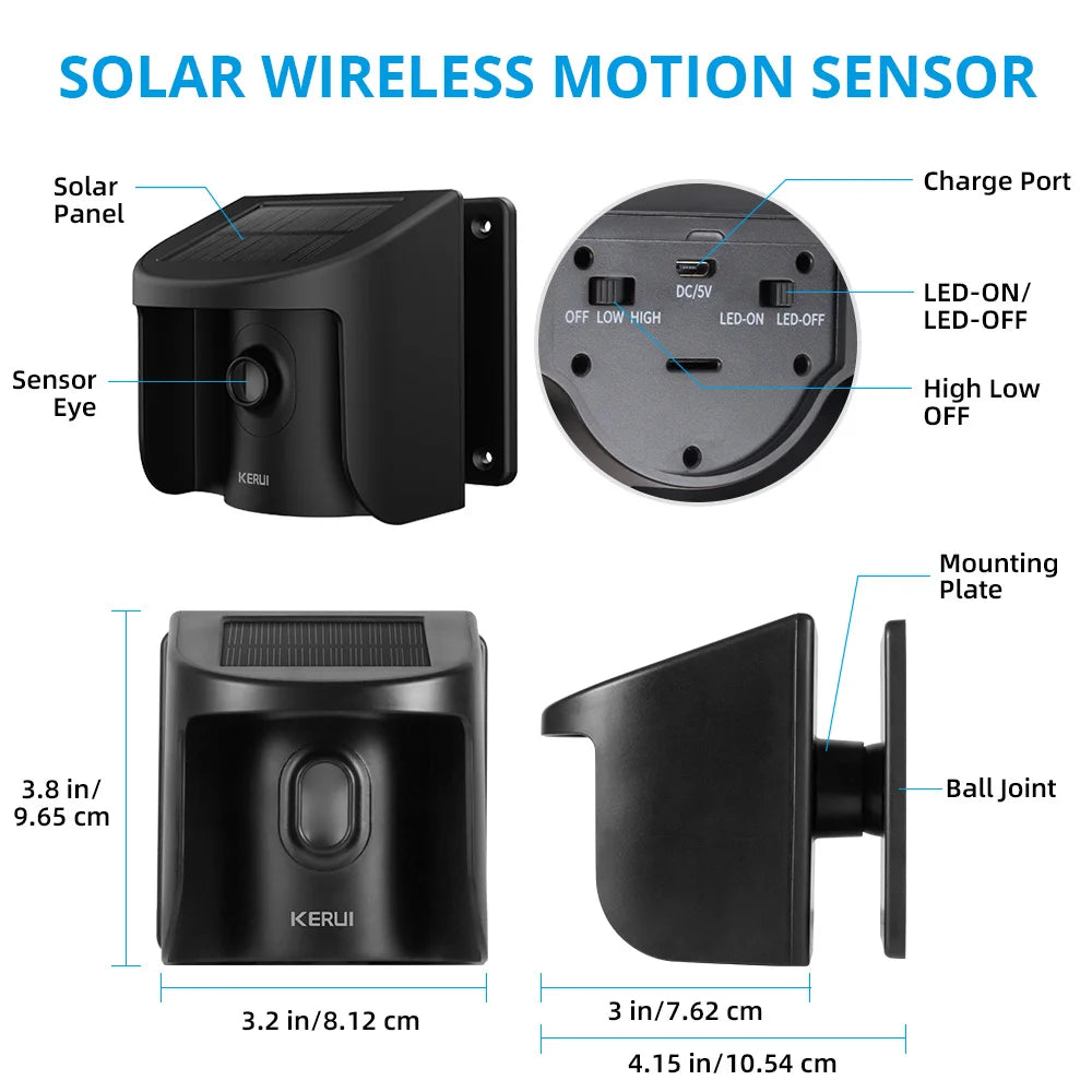 Driveway Alarm with Solar Powered PIR Motion Sensor Detector Waterproof for Outdoor Welcome Burglar Security Protection