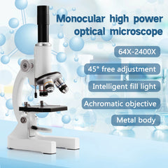 64X-2400X Monocular Optical Microscope Elementary School Children Science Experimental Biology Teaching Microscope Tools