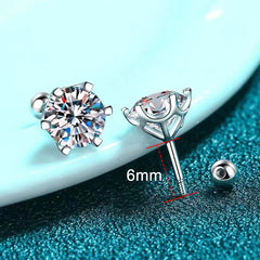 Moissanite Stud Earrings 18K White Gold Plated Sterling Silver D VVS1 Round Cut Lab Diamond Screw Ear Studs For Women