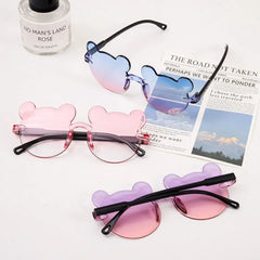 New Kids Sunglasses Cartoon Bear Sunglasses for Boy Girl Children Rimless Sunglasses UV375 Sunglasses Outdoor Anti-Glare Eyewear