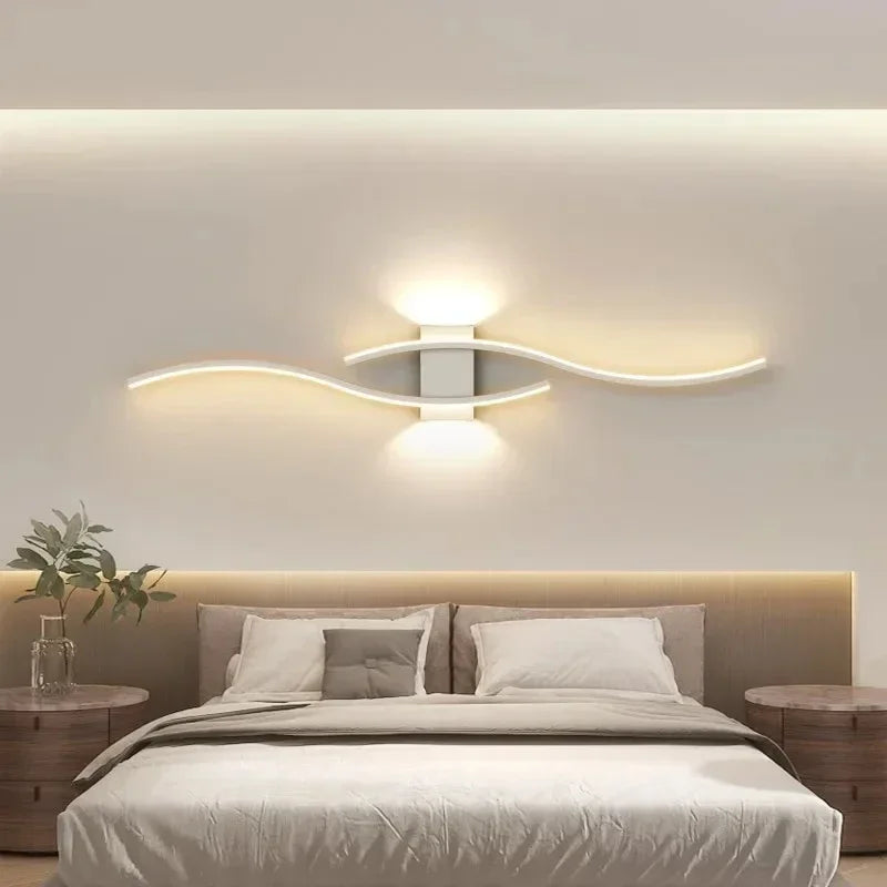 Modern LED Strip Wall Lamp Double Curve Remote Control Light Bedside Decor Black Gold Wall Sconces Living Room Bedroom Led Fixtu