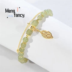 Natural Hetian Jasper Golden Branch Jade Leaves Bracelet Exquisite Sexy Young Girls Fashion Jewelry Best Selling Holiday Gift