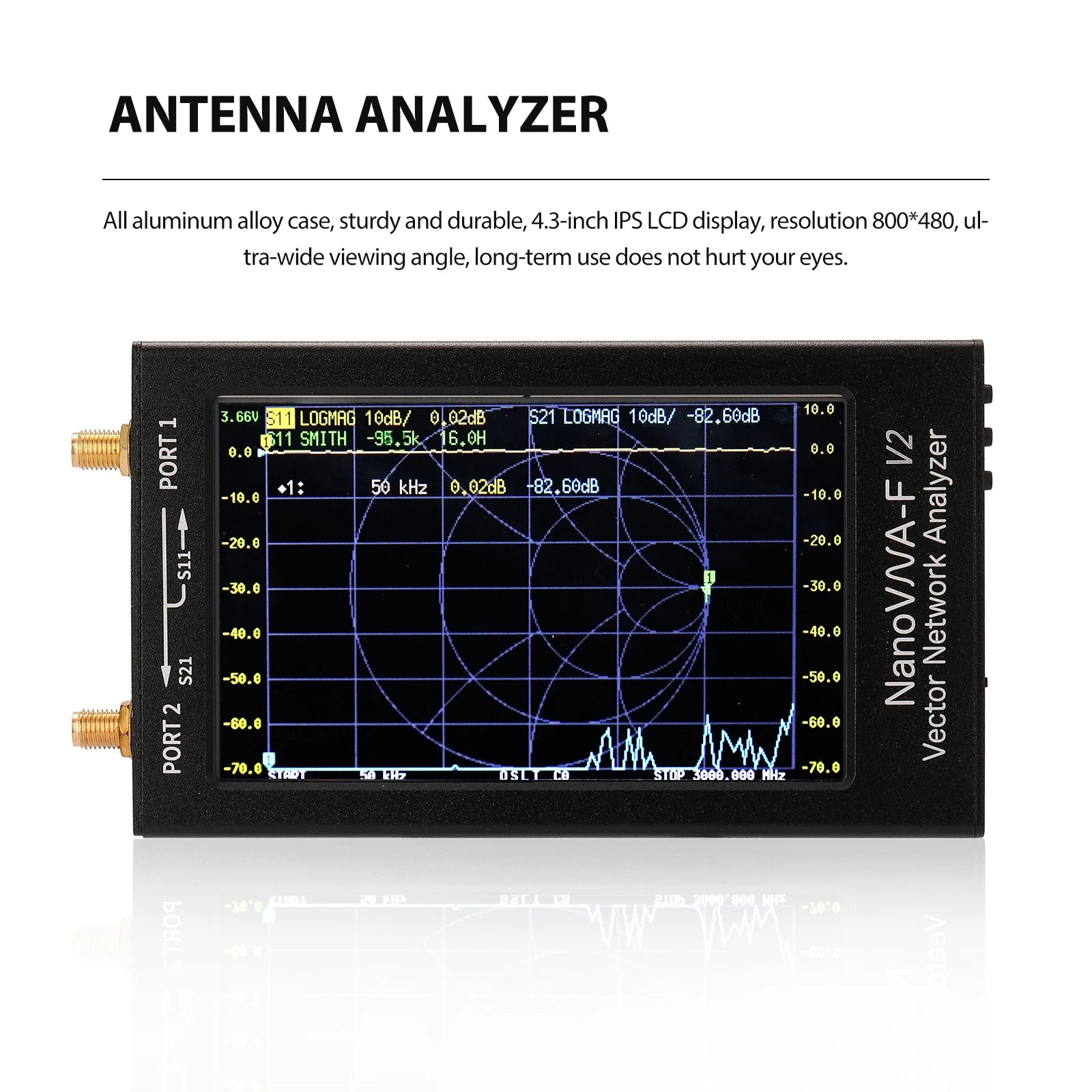 NanoVN-F V2 Vector Network Analyzer 50KHz-3GHz Frequency 4.3Inch IPS LCD Display S-A-A-2 Short Waves HF VHF UHF Antenna Analyzer