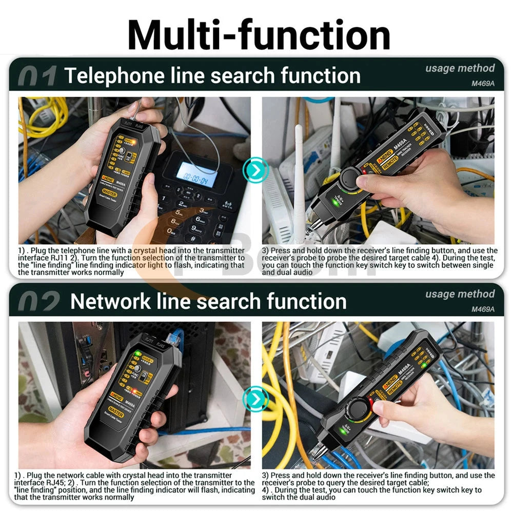 Network Cable Tracker M469A Networking Analyzer RJ45 RJ11 Telephone Line Network Wire Detector Tracker Measure Cables Tool