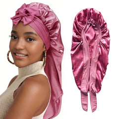 Soft Silky Long Satin Bonnet Extra Large Size Hair Cap With Tie For Comfortable Night Sleep Turban Sleep Headwear Bandanas