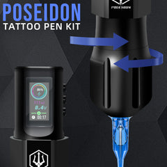 Tattoo Kit POSEIDON New Cool Tattoo Pen Kit For Permanent Makeup Tattoo Machine Kit Wireless Tattoo Power Supply Tattoo Gun Kit