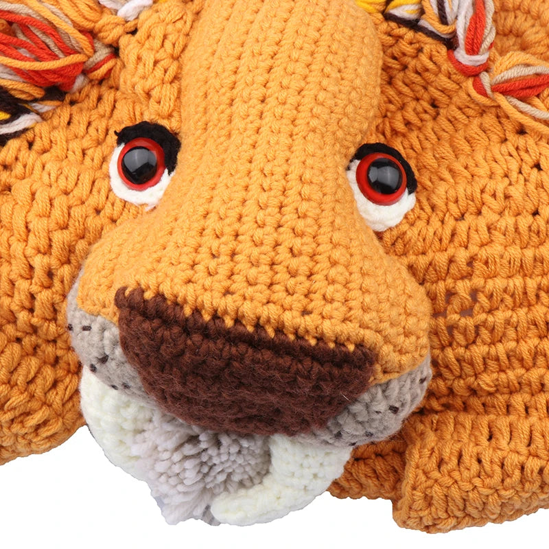 Winter Cartoon Animal Wig Hat Knitted Handmade Lion Hat Caps Cosplay Party Fun Hat Beanie