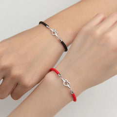 16-19.5cm 925 Sterling Silver Heart Red Rope Bracelets Black Red Thread String Jewelry Bracelets For Women Couple Girl