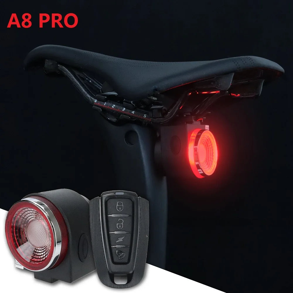 Bicycle Rear Lamp Braking Light Burglary Alarm Remote Call Wireless Control USB Charge LED Lantern Bike Finder Horn A8Pro