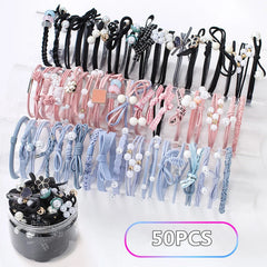 50/12PCS  Women Elastic Hair Ties Pearls Fashion Girls Scrunchies Ponytail Holder Rubber band Hair Rope Hair Accessories