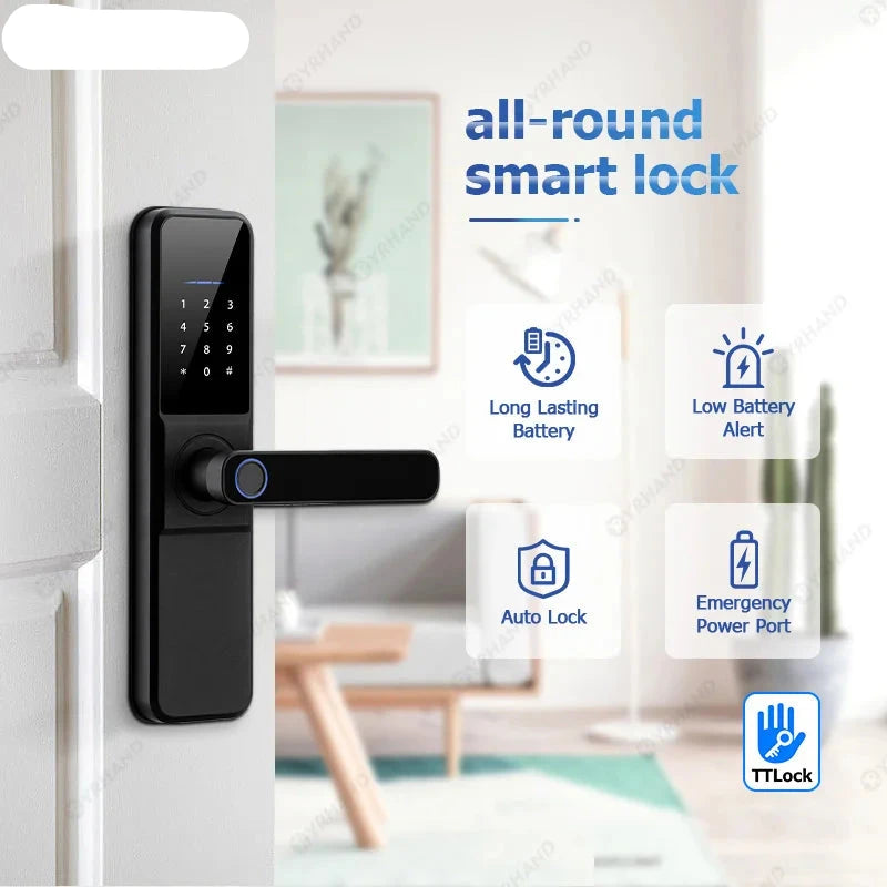 YRHAND Tuya wifi App Unlock fechadura Biometric eletronica digital Waterpoof Fingerprint IC card Smart Door Lock for Home