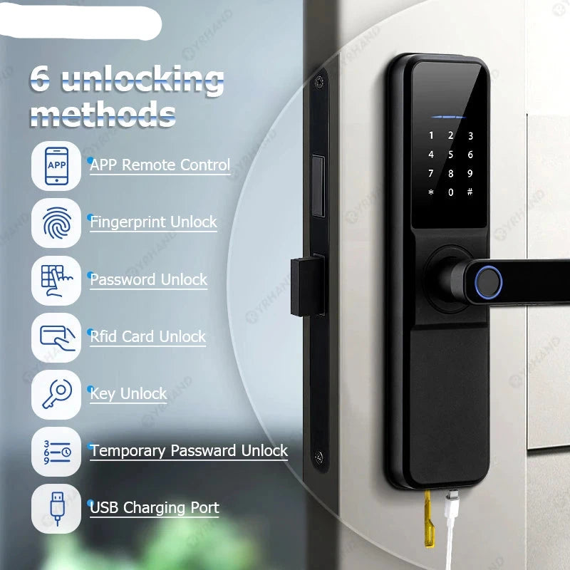 YRHAND Tuya wifi App Unlock fechadura Biometric eletronica digital Waterpoof Fingerprint IC card Smart Door Lock for Home