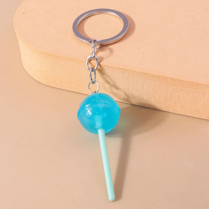 Lovely Resin Candy Lollipop Keychain Mini 3D Simulation Food Key Rings for Men Women Handbag Pendants DIY Kids Jewelry Gifts