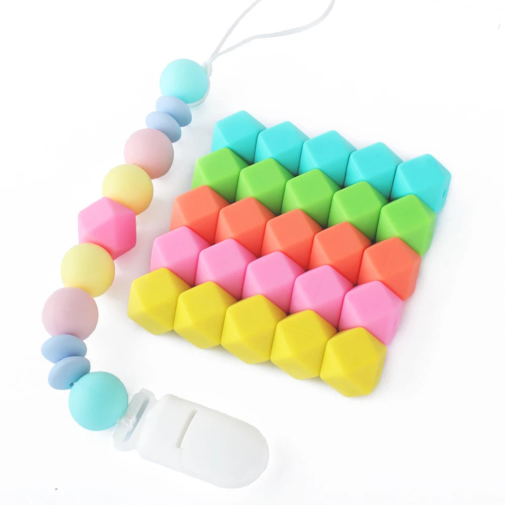 10pcs Hexagon Silicone Beads Pearl 14mm DIY Pacifier Clip Chain Necklace Food Grade Silicone Baby Teething Teether Mini Bead