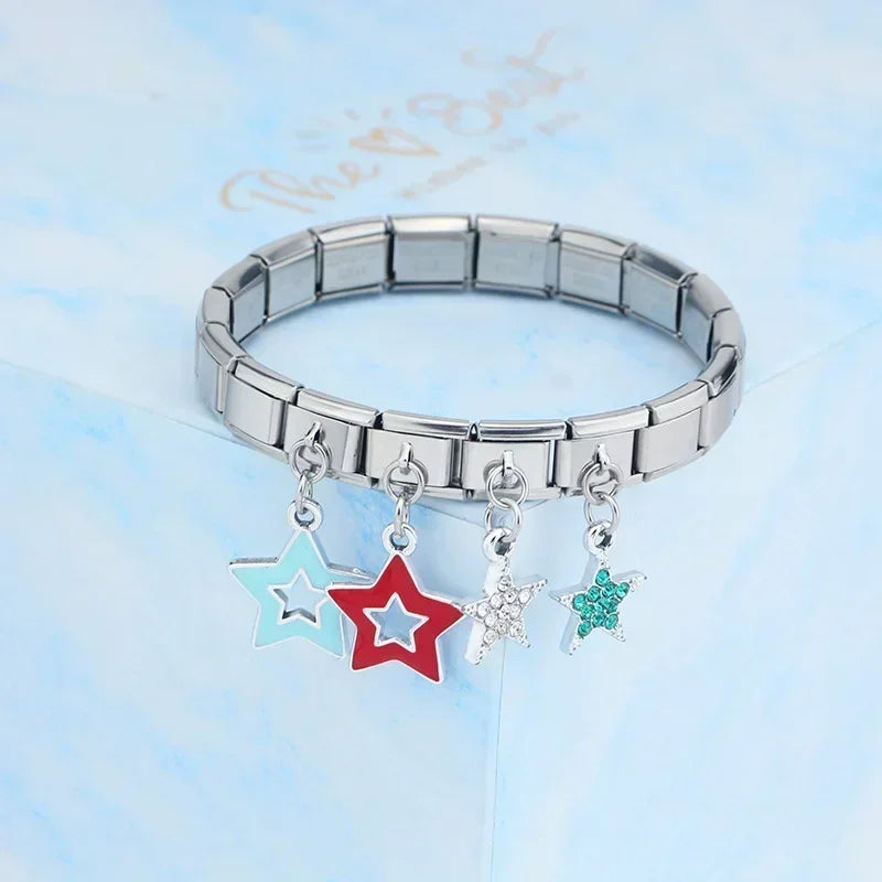 New Fashion Colour Glaze Star Shiny CZ Italian Links Charm Fit 9mm Stainless Steel Bracelet Jewelry DIY Making DJ433