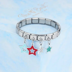 New Fashion Colour Glaze Star Shiny CZ Italian Links Charm Fit 9mm Stainless Steel Bracelet Jewelry DIY Making DJ433