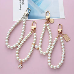 Simulated Pearl Key Chain for Aorpods Bag Pendant Beaded Key Holder for Women Mobile Phone DIY Jewelry Accessories