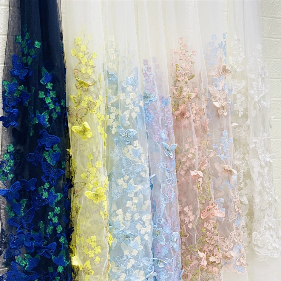 3D Three-dimensional Butterfly Embroidery Tulle Mesh Wedding Fabric for Dress