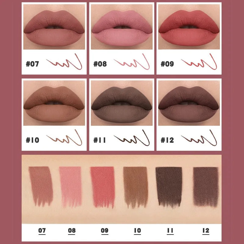 Matte Velvet Red Nude Lipliner Lipsticks Pen 12 Colors Natural Outline Lip Tint Contour Pencil Long Lasting Non Stick Cosmetics