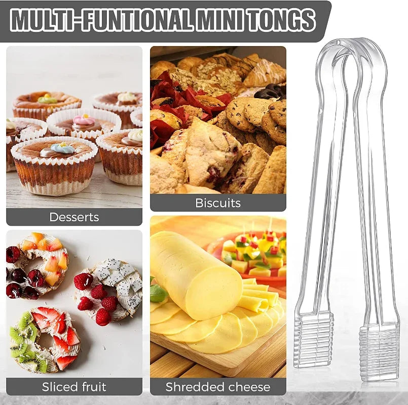 3/1Pcs Transparent Acrylic Ice Tongs Serving Tongs Food Clip Bread Cake Salad Wave Clamping Design Kitchen Tongs For Home Party