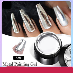 BORN PRETTY Super bright Metallic Painting Gel Polish 5ML Gold Silver Mirror Gel Nail Polish Flower Drawing Lines French Nails