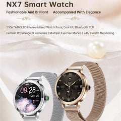 Fashion Women Smart Watch NX7 Ultra Clear AMOLED Screen Heart Rate Health Monitoring Bluetooth Call Lady Female Smartwatch