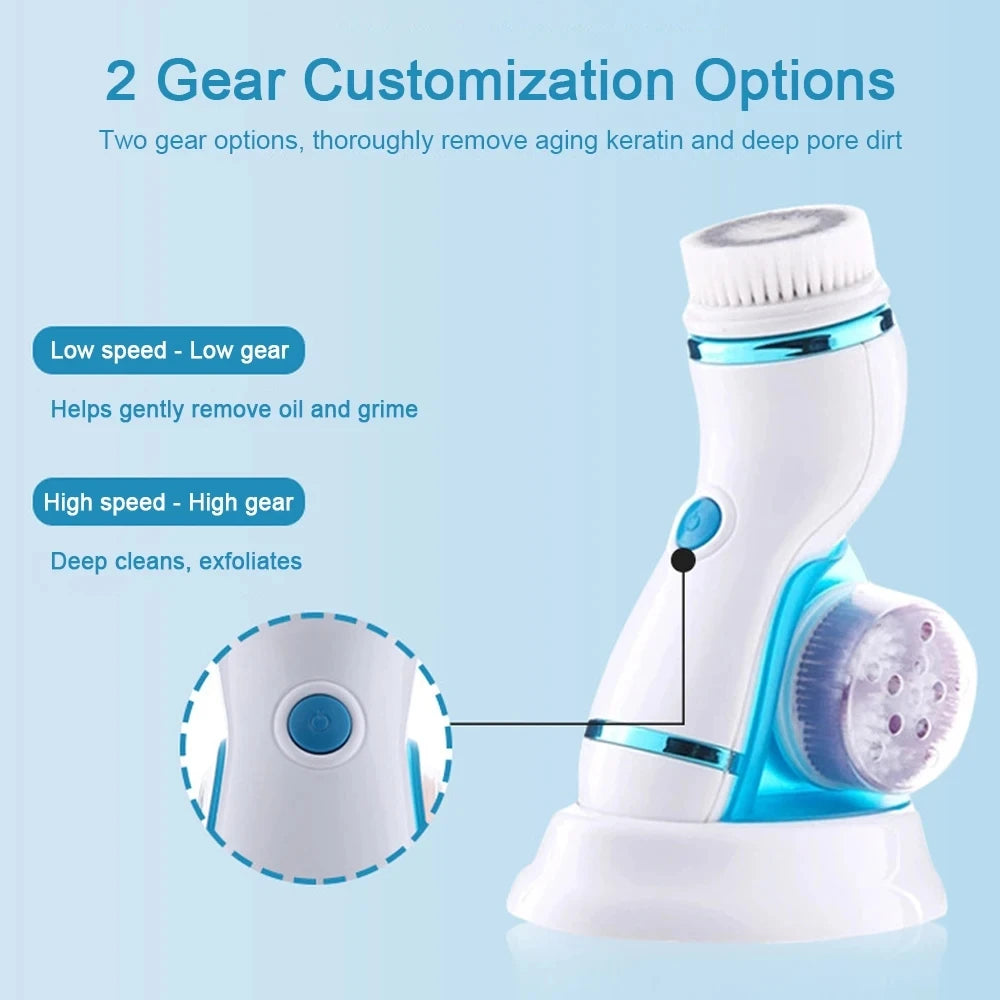 Rechargeable Facial Cleansing Spin Brush Set with 4 Exfoliation Brush Heads Waterproof Face Spa System Scrubber Deep Cleansing