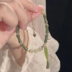 1Pcs Handmade Green Color Natural Stone Bamboo Joint Leaves Tassel Beads Strand Beaded Bracelet for Women  Accessories