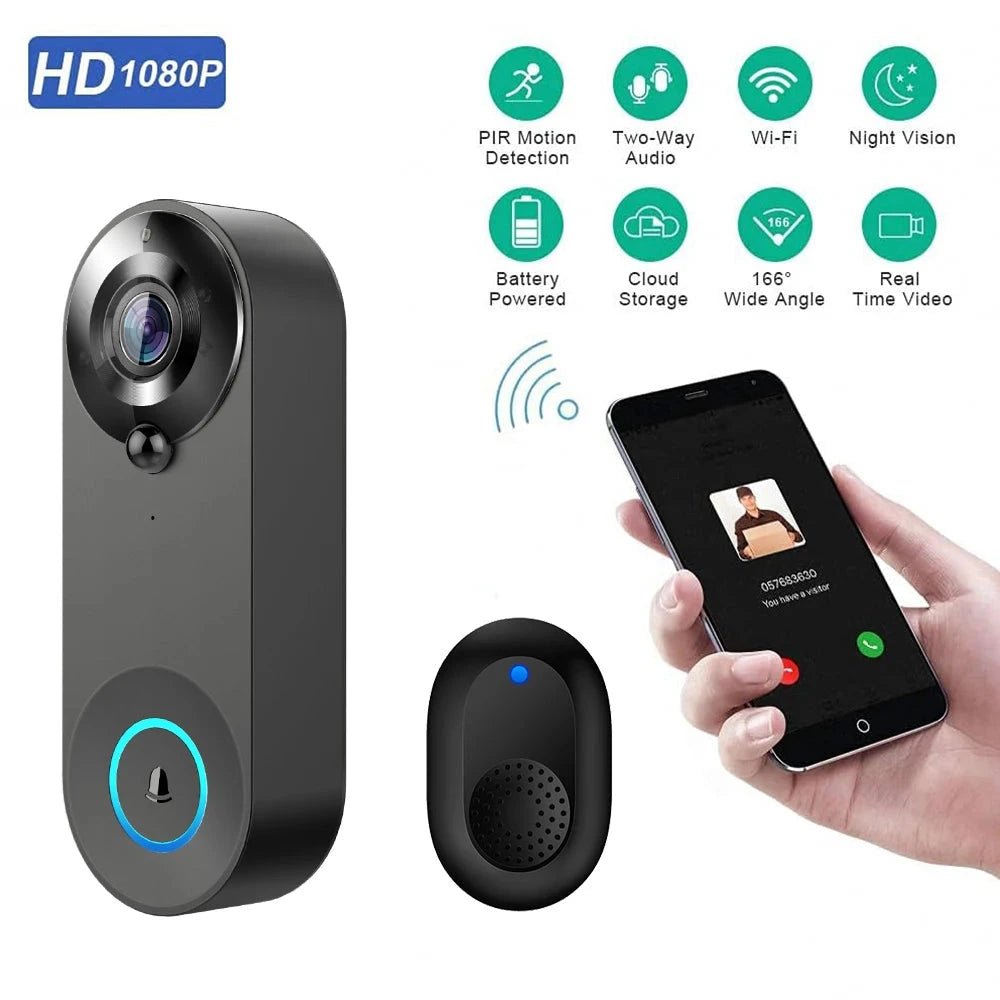 1080P Wireless WIFI Doorbell Video Intercom Door Bell with Camera Tuya Smart Home for Security Protection PIR Motion Detection