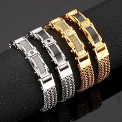 Fashionable and Trendy High-quality Stainless Steel Electroplated Gold Color Inlaid Zircon Men's Bracelet As A Gift To Friends