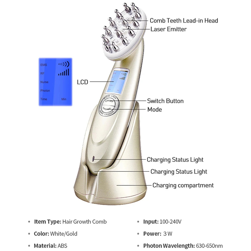 Infrared EMS Radiofrequency Vibration Electric Massage Comb Anti-Hair Loss Therapeutic Instrument Red Light Hair Care Veya