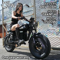 2024 ZPW Ebike 1500W Brushless Motor 48V60AH 20 inch Electric Bicycle Fat motorcycle With Hydraulic Shock Absorber Mountain Bike