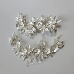 Handmade Alloy Rhinestone Pearls Floral Leaf Bridal Hair comb Clip Wedding Headpiece Women Jewelry Hair accessories