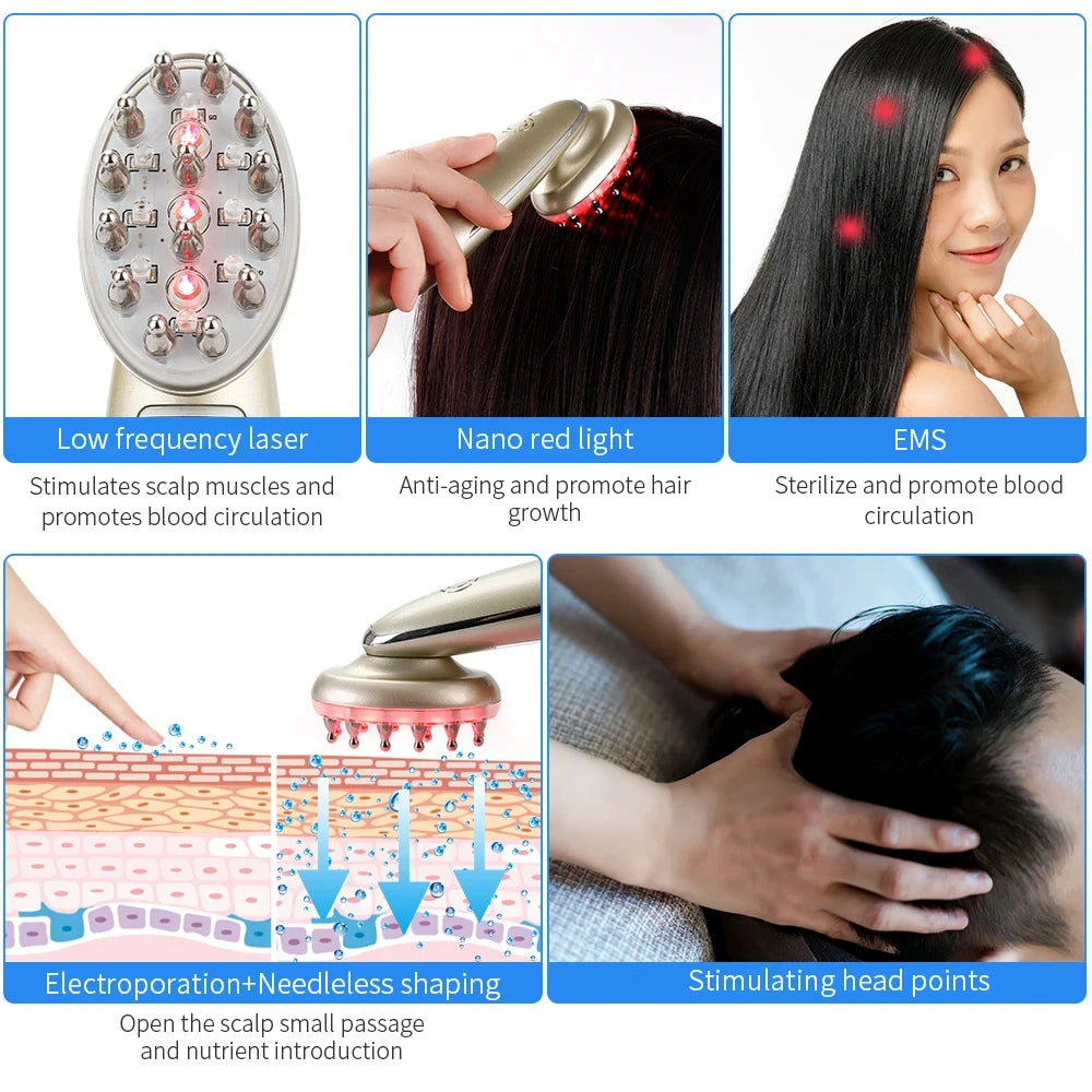 Infrared EMS Radiofrequency Vibration Electric Massage Comb Anti-Hair Loss Therapeutic Instrument Red Light Hair Care Veya