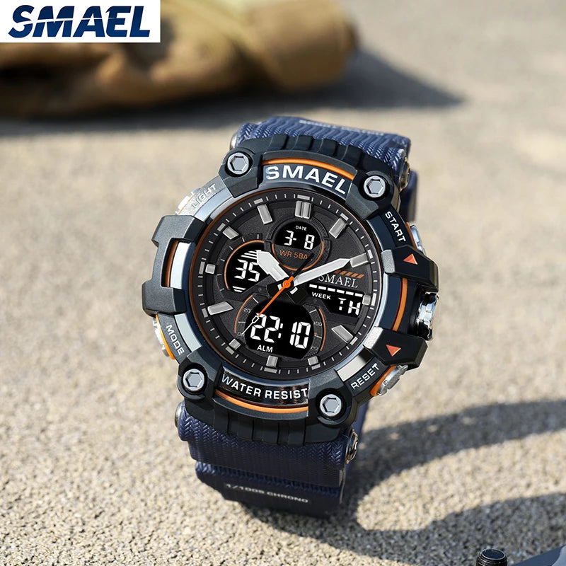 SMAEL Brand Sport Watch Men Quartz Wristwatches Waterproof Dual Time Display Military Army Green Male Clock 8079 Mens Watches